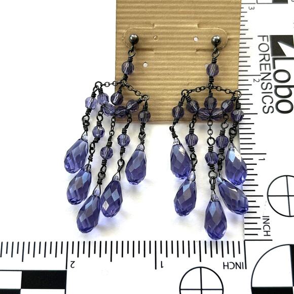 Vintage Lori Lori Sterling Faceted Purple Swarovski Crystal Chandelier Earrings - Picture 5 of 5
